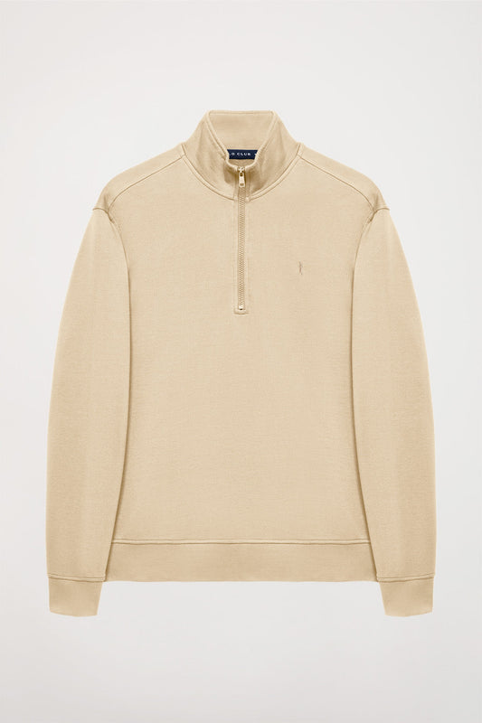 Sweatshirt com meio fecho-éclair cor de areia com logótipo Rigby Go