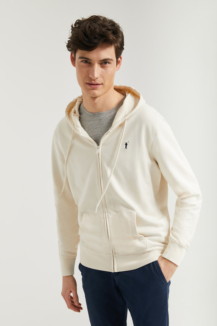 Sweatshirt beige com fecho-éclair e capuz e logótipo Rigby Go