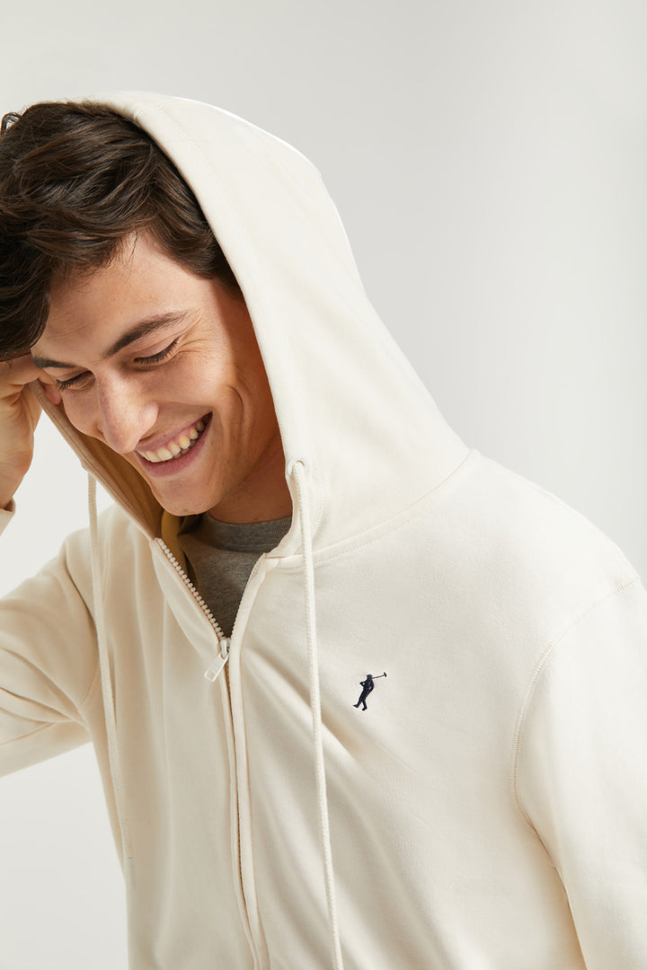 Sweatshirt beige com fecho-éclair e capuz e logótipo Rigby Go