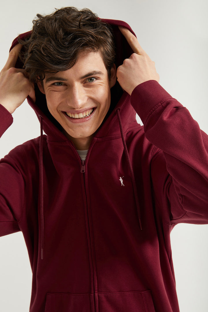 Sweatshirt grená com fecho-éclair e capuz e logótipo Rigby Go