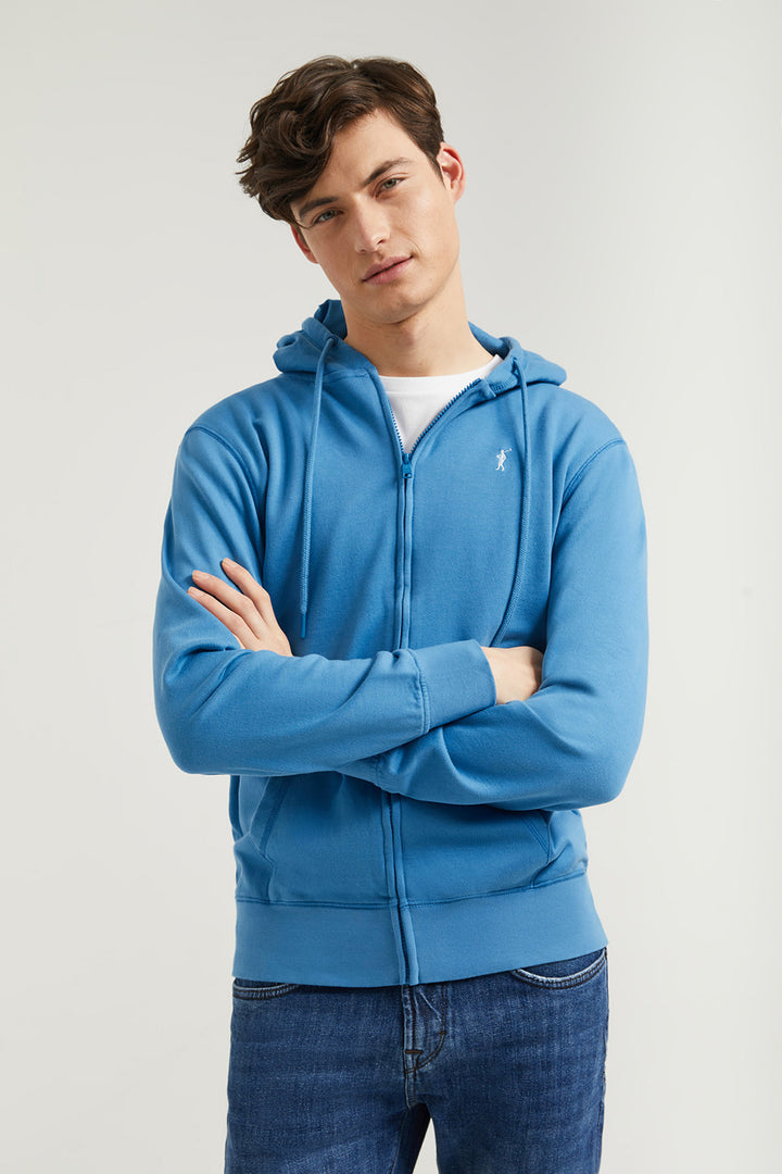 Sudadera azul profundo de cremallera con capucha y logo Rigby Go