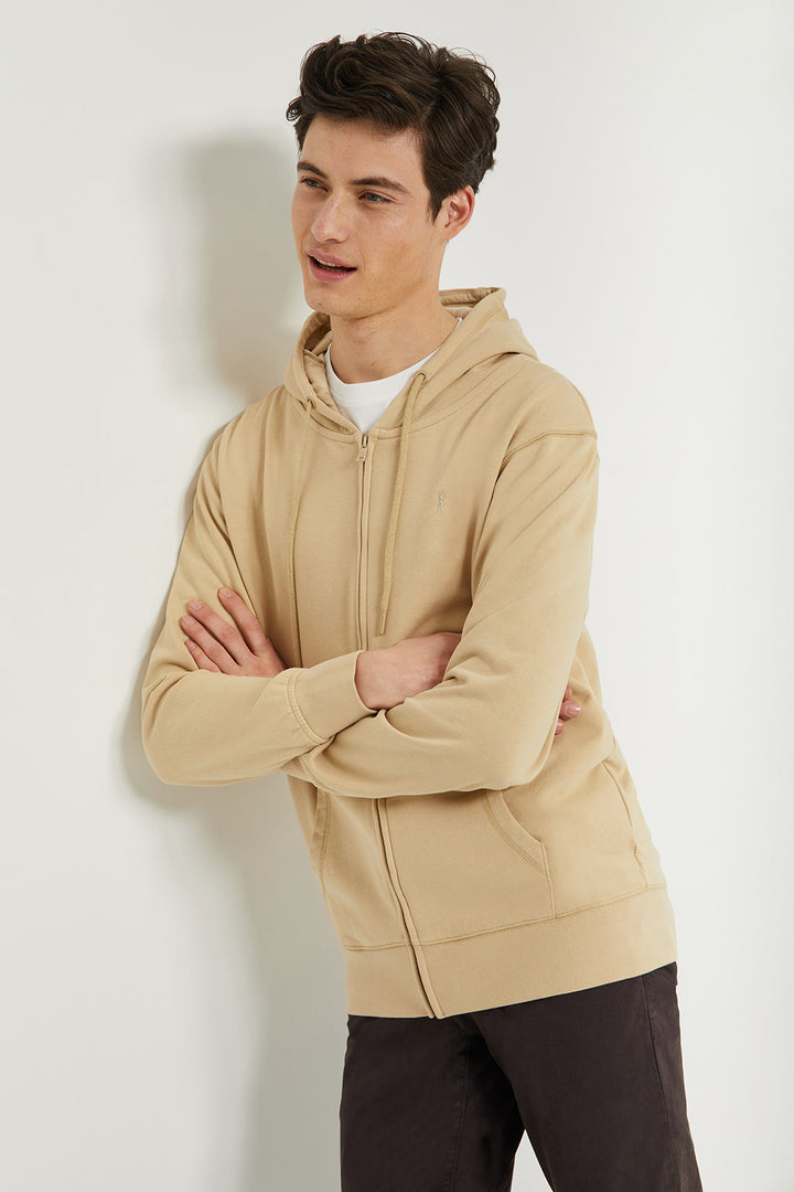 Sweatshirt cor de areia com fecho-éclair e capuz e logótipo Rigby Go