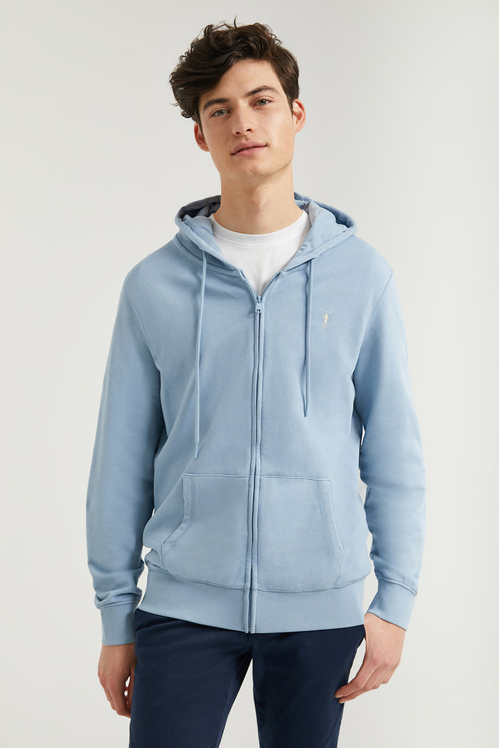 Sweatshirt azul celeste com fecho-éclair e capuz e logótipo Rigby Go