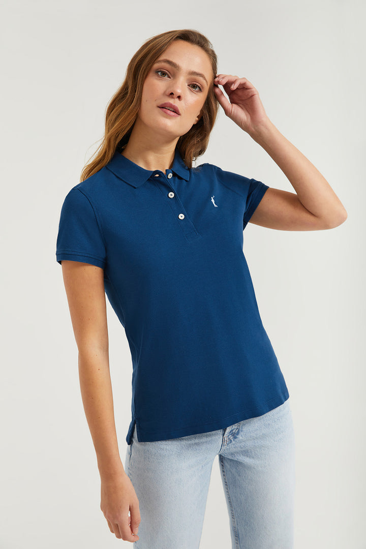 Polo de manga corta piqué azul índigo con logo Rigby Go