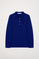 Royal-blue long-sleeve pique polo shirt with Rigby Go logo