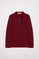 Maroon long-sleeve pique polo shirt with Rigby Go logo