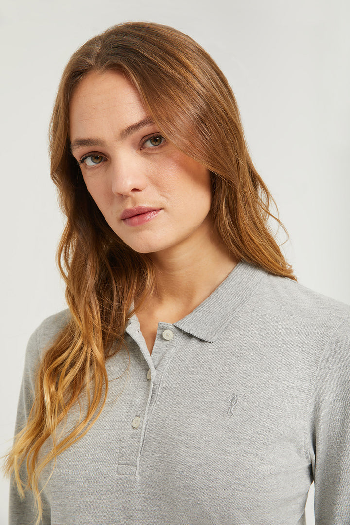 Polo de manga larga piqué gris vigoré con logo Rigby Go