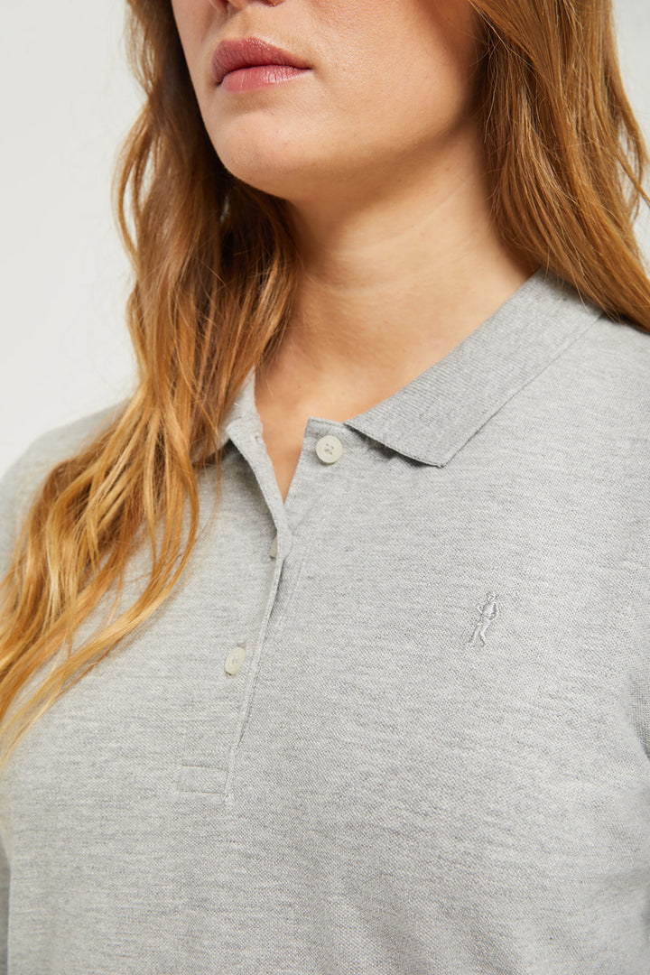 Polo de manga larga piqué gris vigoré con logo Rigby Go