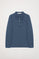 Denim-blue long-sleeve pique polo shirt with Rigby Go logo