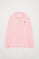Pink long-sleeve pique polo shirt with Rigby Go logo