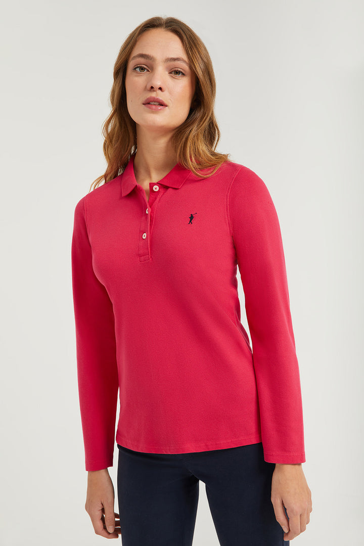 Polo de manga larga piqué fucsia con logo Rigby Go