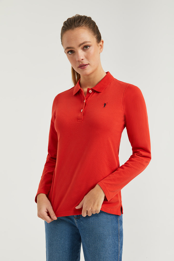 Polo de manga larga piqué rojo con logo Rigby Go