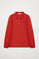 Red long-sleeve pique polo shirt with Rigby Go logo