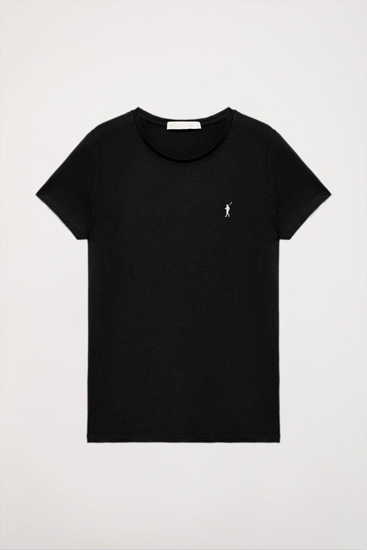 Black short-sleeve basic T-shirt with Rigby Go logo