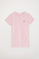 Pink short-sleeve basic T-shirt with Rigby Go logo