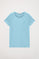 Blue short-sleeve basic T-shirt with Rigby Go logo
