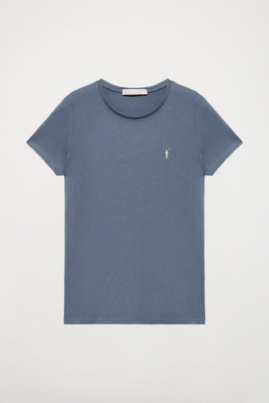 T-shirt básica denim blue de manga curta com logótipo Rigby Go