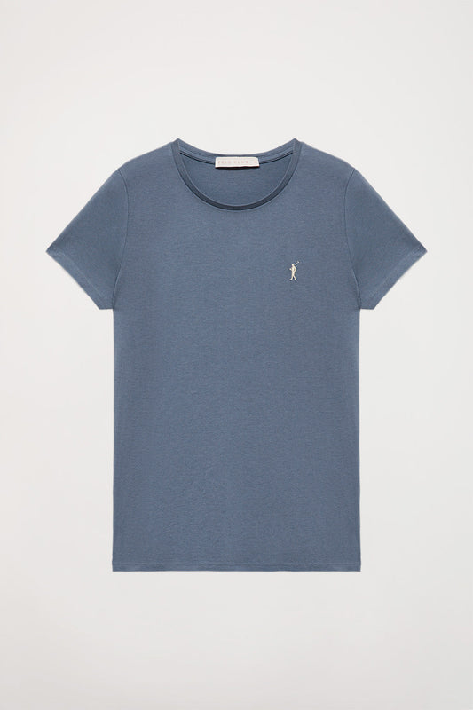 Denim-blue short-sleeve basic T-shirt with Rigby Go logo