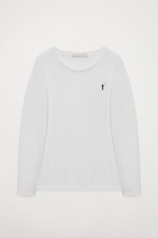 T-shirt básica de manga comprida branca com logótipo Rigby Go