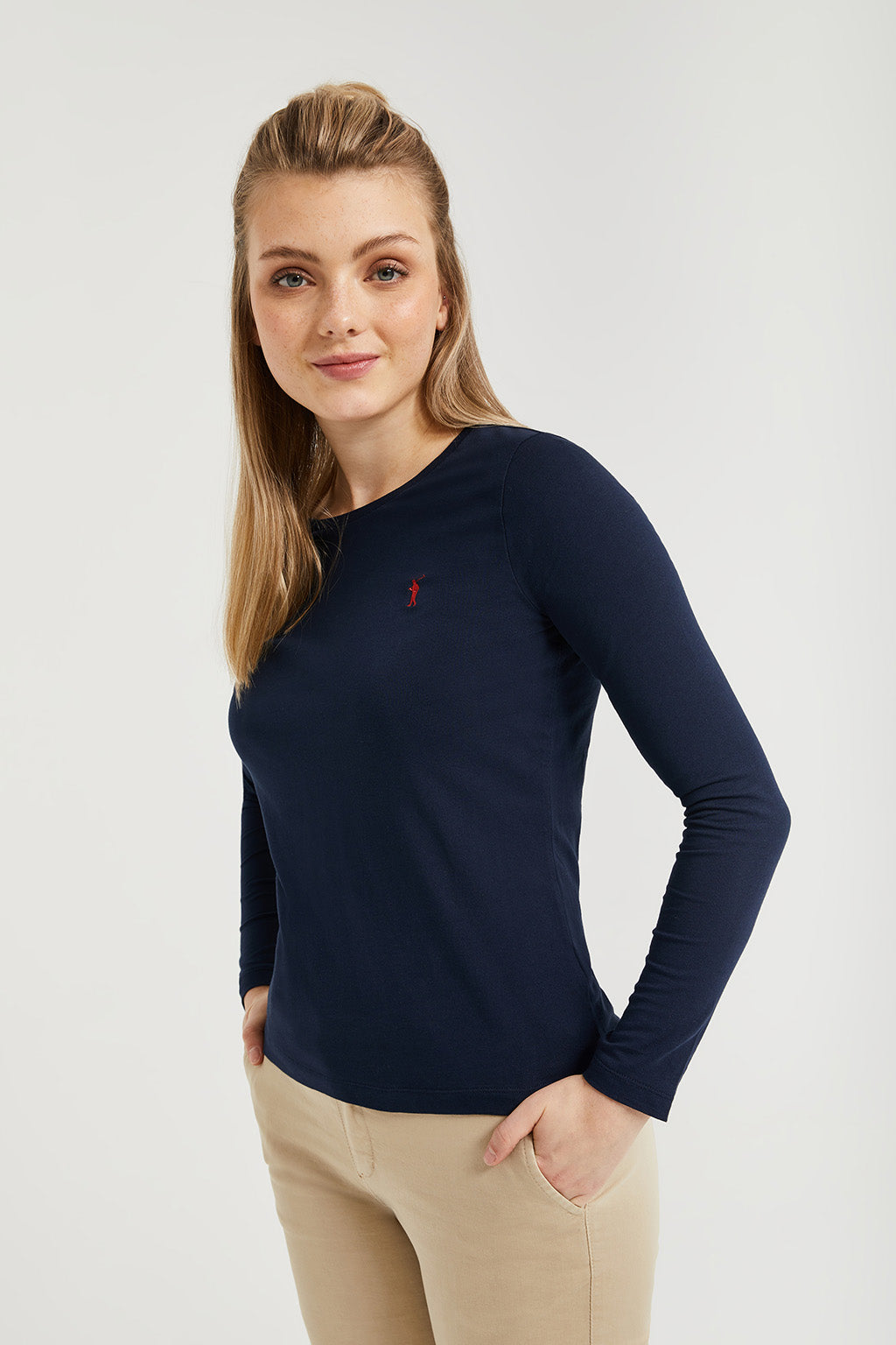 Camiseta b sica manga larga azul marino Polo Club