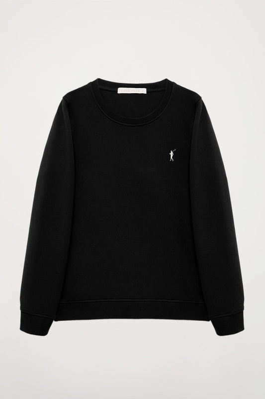 Black round-neck basic sweatshirt with Rigby Go logo