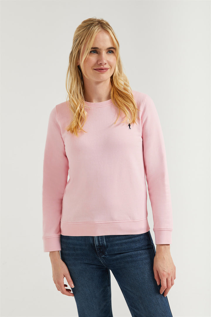 Sudadera básica rosa de cuello redondo y logo Rigby Go