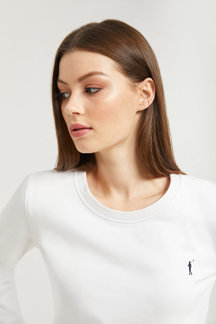 Sudadera básica blanca de cuello redondo y logo Rigby Go