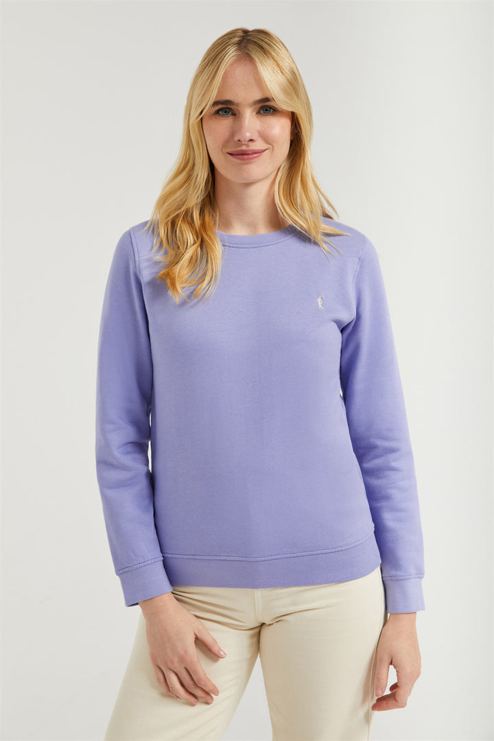 Sudadera básica azul lavanda de cuello redondo y logo Rigby Go