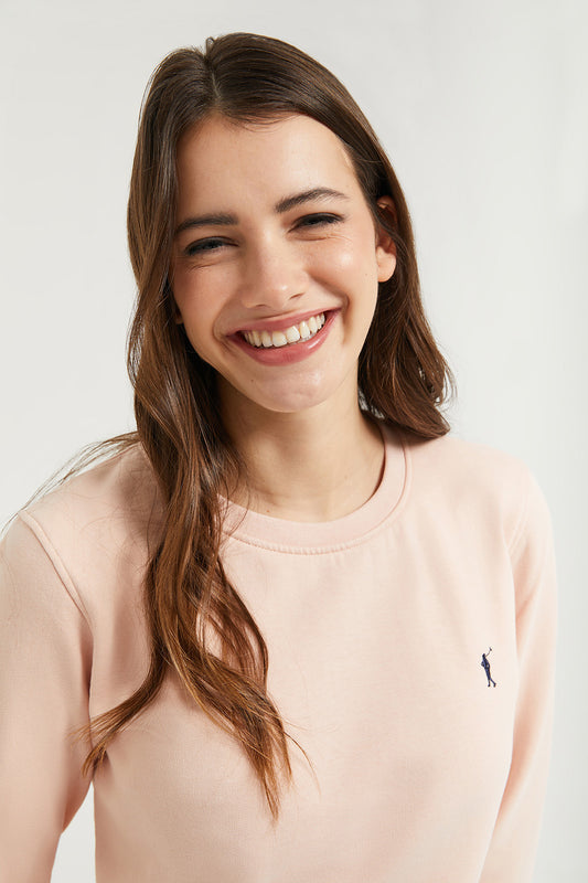 Blush-pink round-neck basic sweatshirt with Rigby Go logo