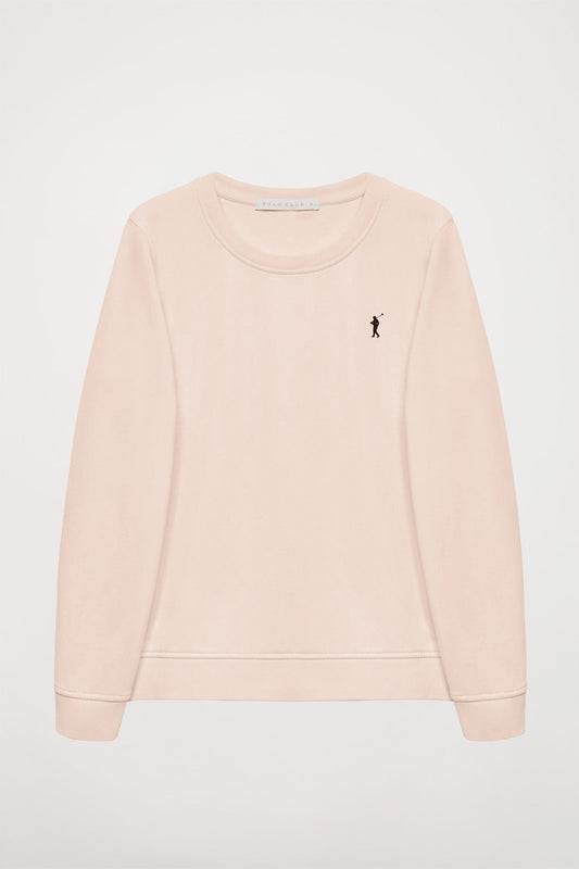Blush-pink round-neck basic sweatshirt with Rigby Go logo