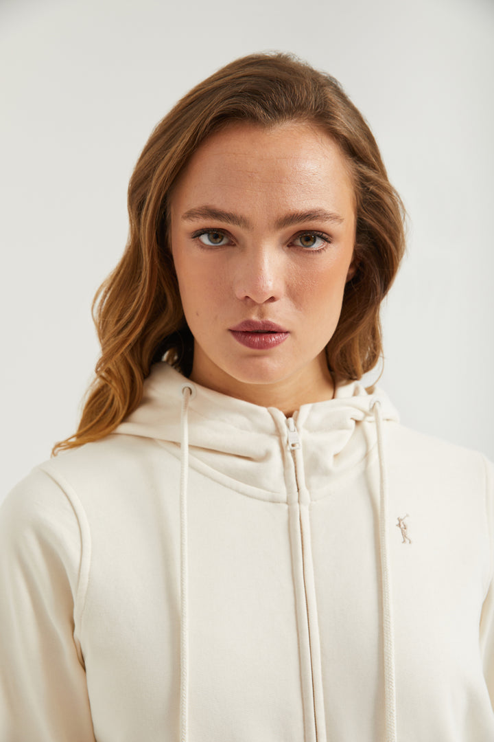 Sudadera abierta beige con capucha y logo Rigby Go
