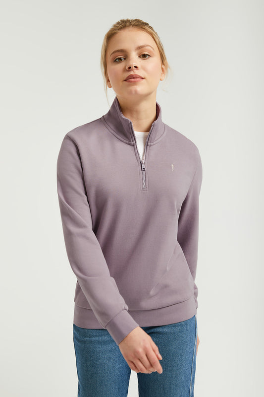 Sweatshirt com meio fecho-éclair cor de malva com logótipo Rigby Go
