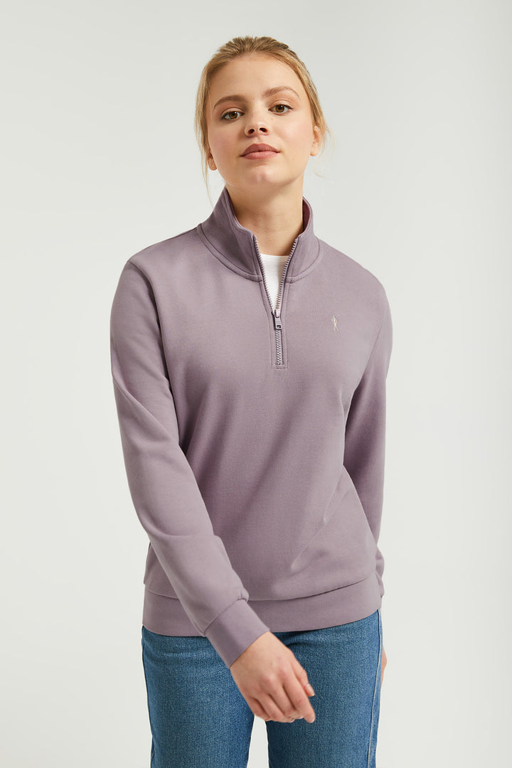 Sudadera de media cremallera color malva con logo Rigby Go