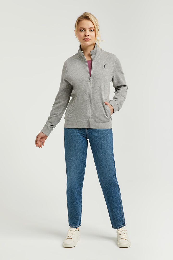 Sudadera abierta gris vigoré de cuello elevado con logo Rigby Go
