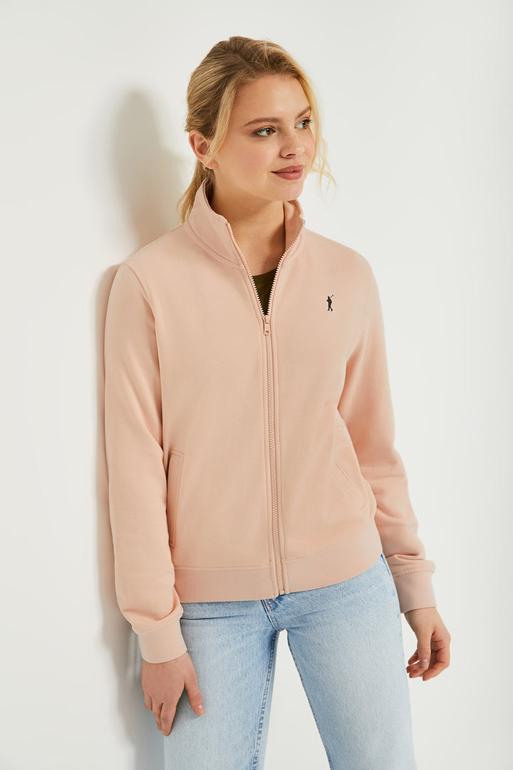 Sudadera abierta color maquillaje de cuello elevado con logo Rigby Go