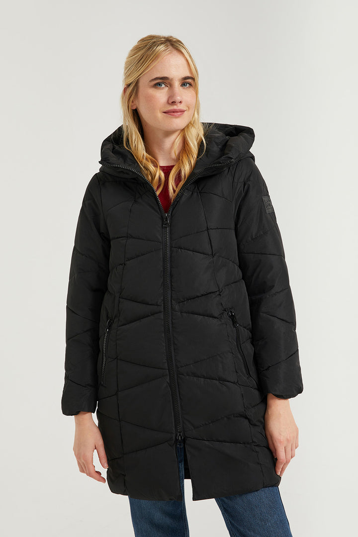 Abrigo negro acolchado con capucha y detalles Polo Club
