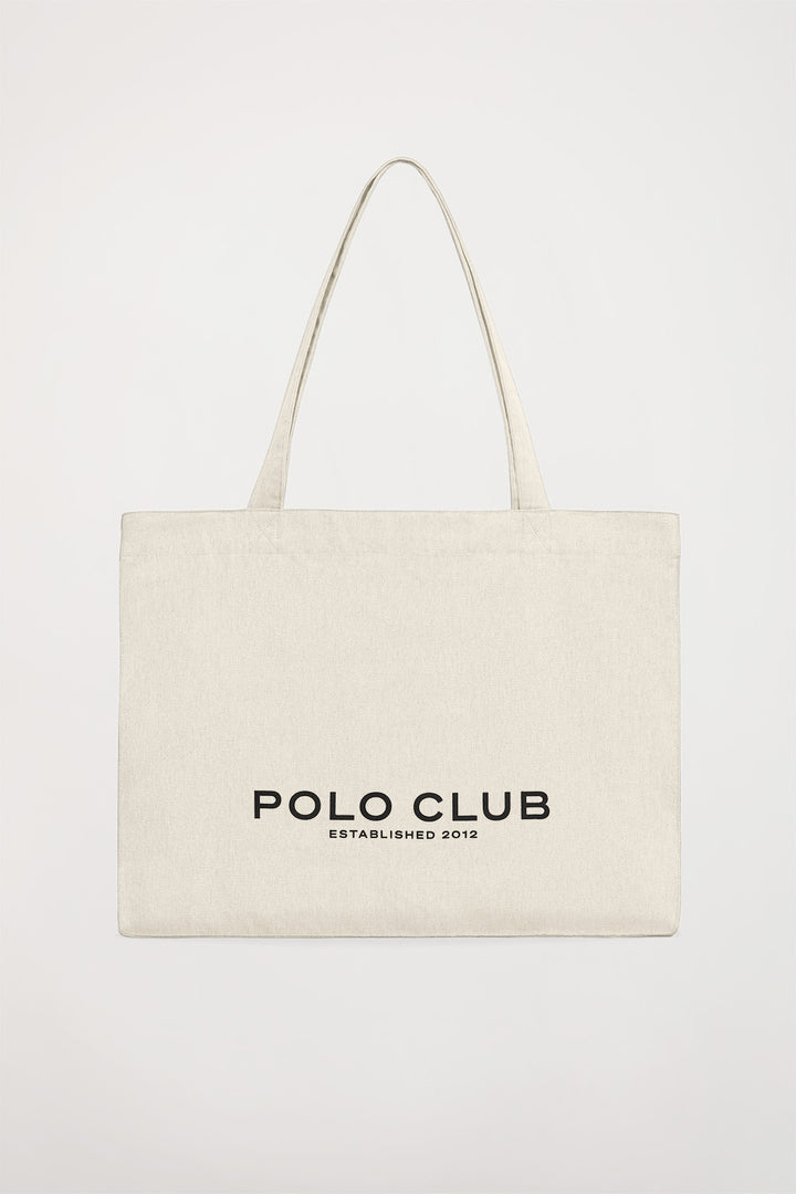 Tote bag beige com print Polo Club a fazer contraste