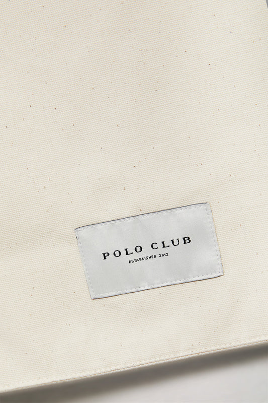 Tote bag beige con print Polo Club en contraste