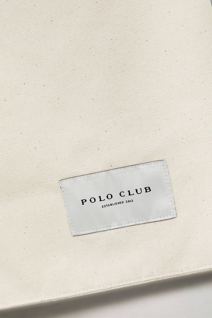 Tote bag beige com print Polo Club a fazer contraste