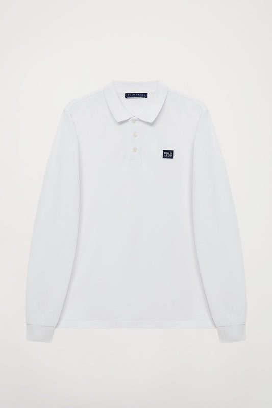 Polo de manga comprida branco com pormenor Polo Club