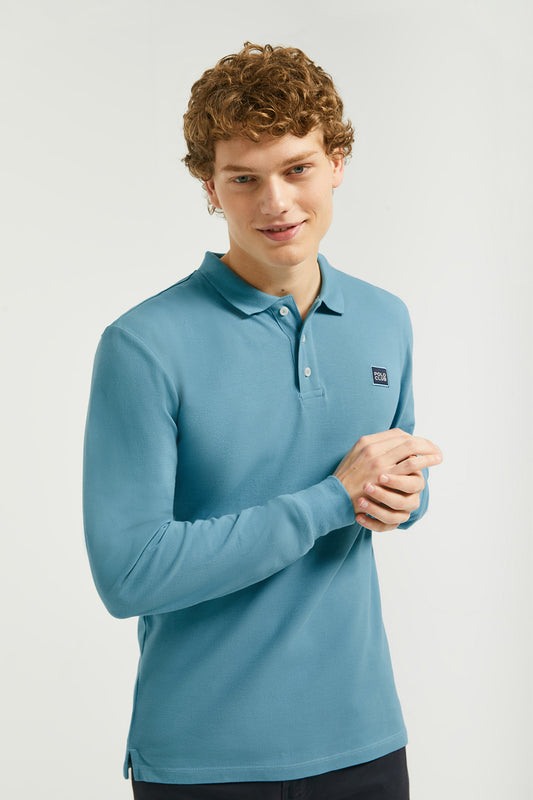 Polo de manga comprida azul com pormenor Polo Club