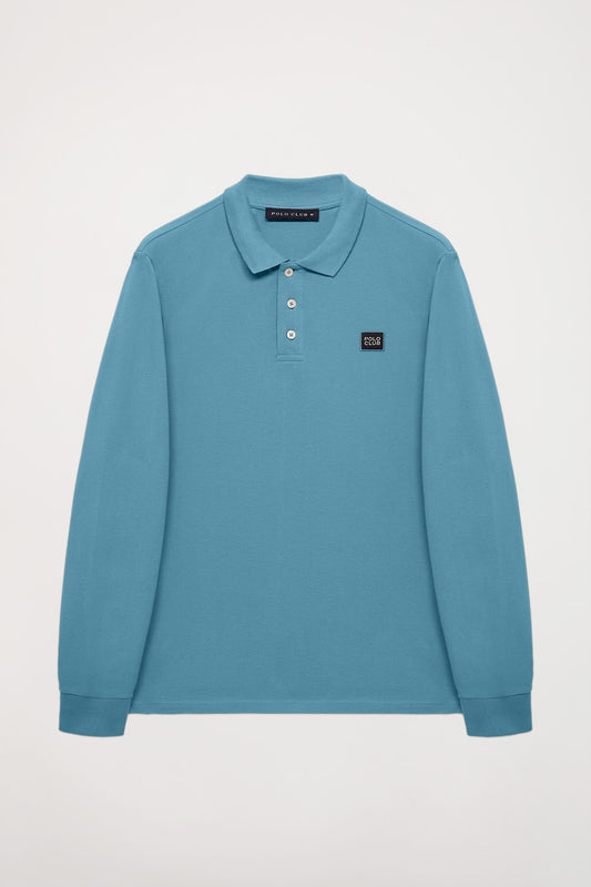 Polo de manga comprida azul com pormenor Polo Club