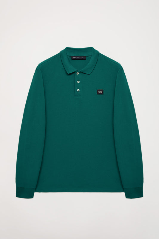 Greenish-blue long-sleeve polo shirt with Polo Club detail