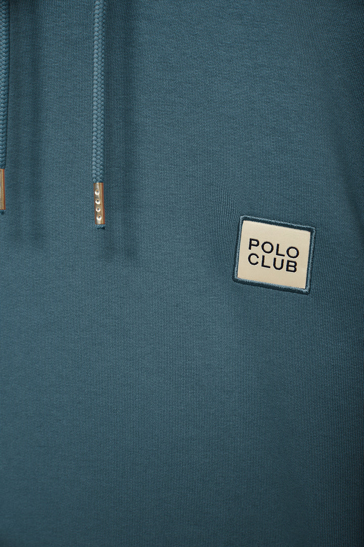Sweatshirt com capuz azul petróleo orgânica Neutrals com logótipo