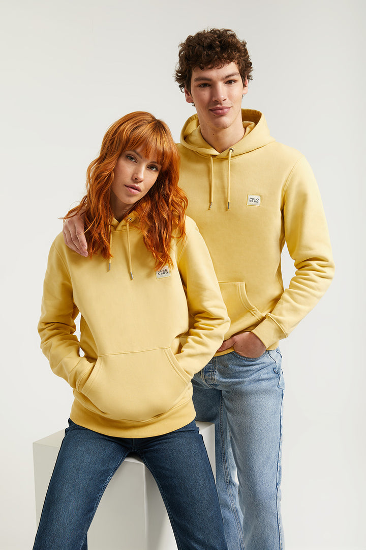 Sweatshirt com capuz amarela orgânica Neutrals com logótipo