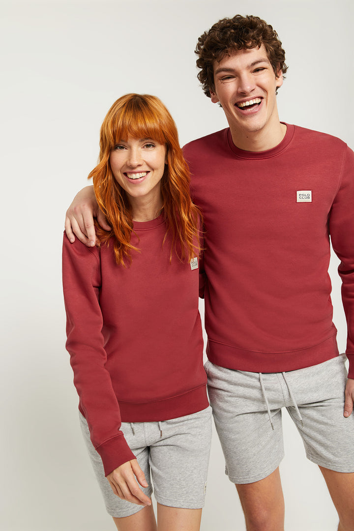 Sweatshirt com decote redondo vermelha escura orgânica Neutrals com logótipo