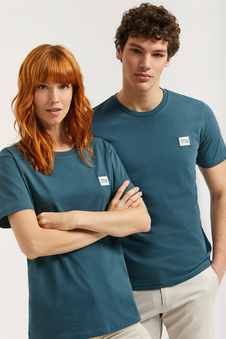 T-shirt azul petróleo orgânica Neutrals com logótipo