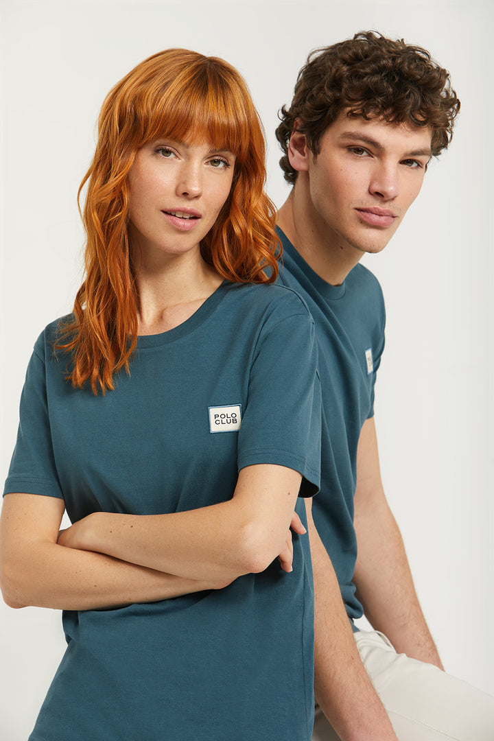 T-shirt azul petróleo orgânica Neutrals com logótipo