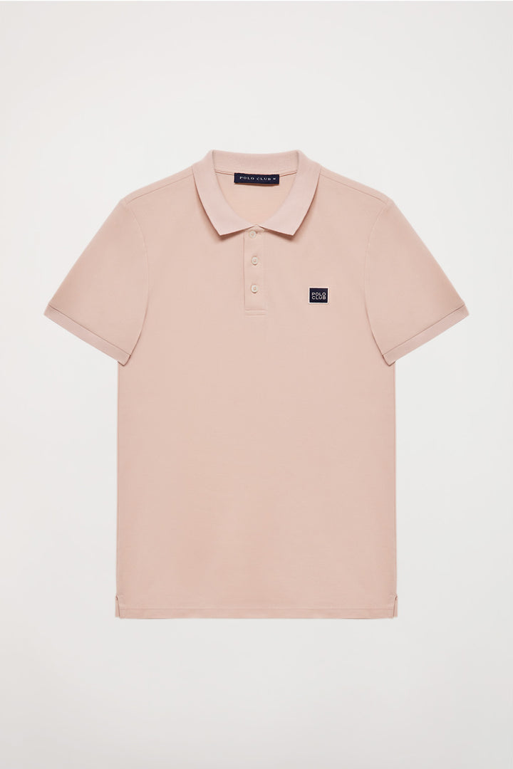 Blush-pink polo shirt with three-button placket and Polo Club detail