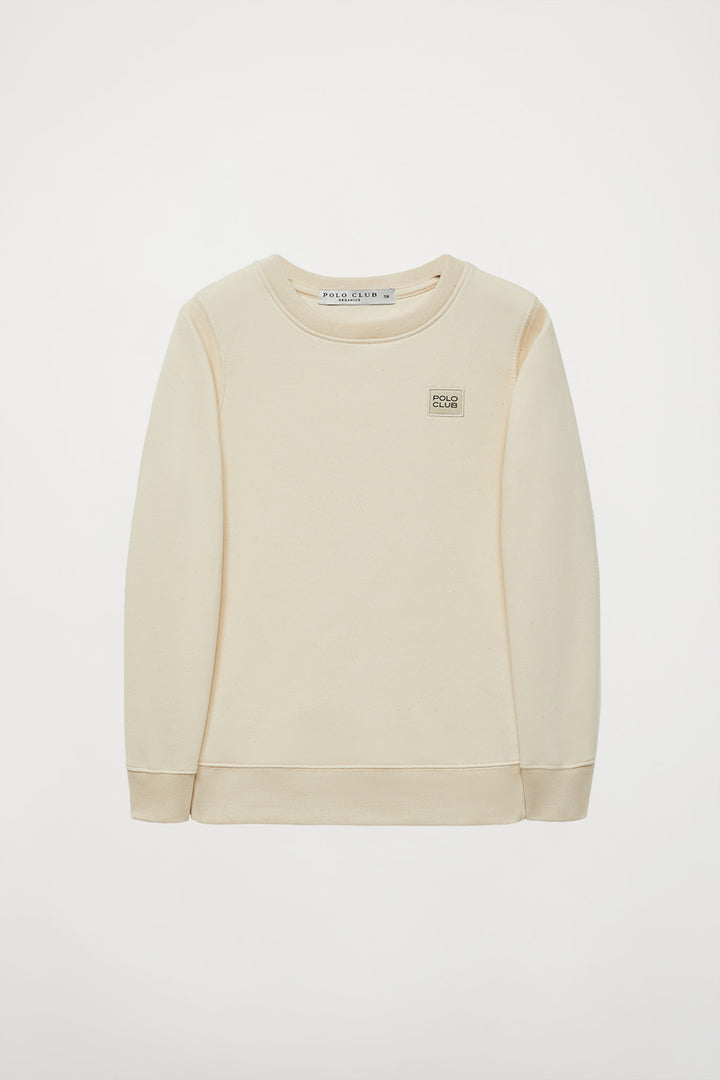 Sudadera orgánica de cuello redondo beige Neutrals kids con logo